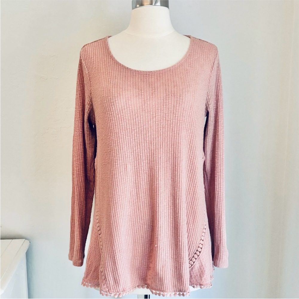 Anthropologie Eri + Ali Dusty Pink Slub Knit Thermal Tee, Size Medium